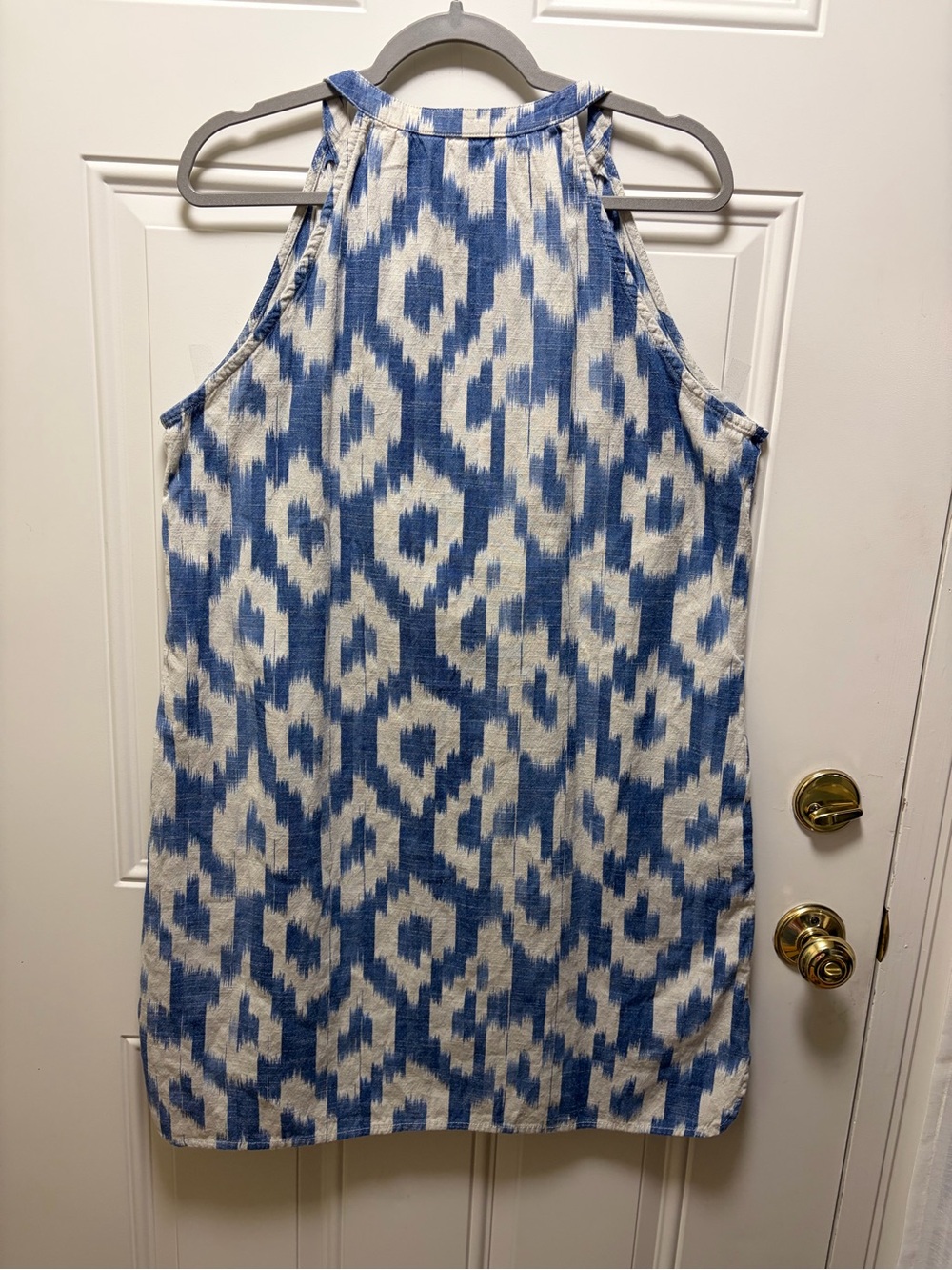 Cabela/ Bob Timberlake Blue Cream ikat 100% Cotton Sleeveless Shift dress XL - Picture 2 of 9